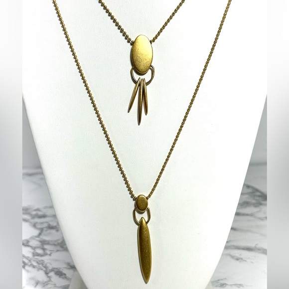 Madewell Layer Necklace 2 Strand with Pendants Brushed Gold - Picture 4 of 7
